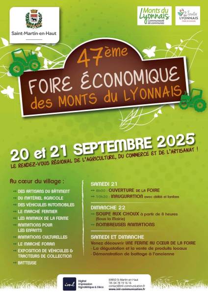 Ce week-end, retrouvez-nous à la Foire des Monts du Lyonnais à Saint-Martin-en-Haut